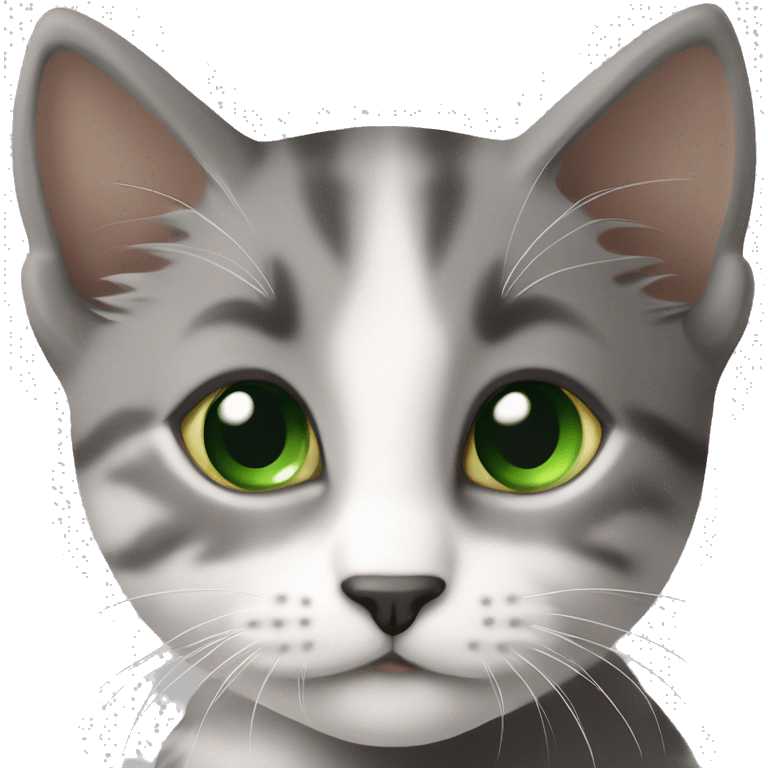 ￼tricolor (dark grey, brown, light grey) kitten with green eyes emoji