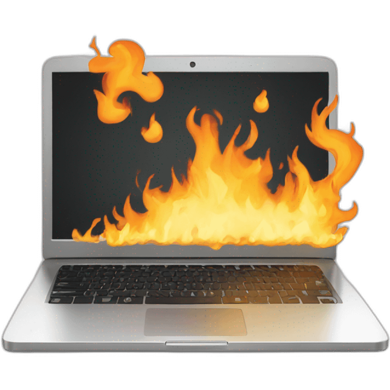 Laptop on fire with code editor open emoji