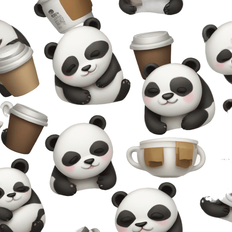 Cute sleepy panda with a coffee cup emoji