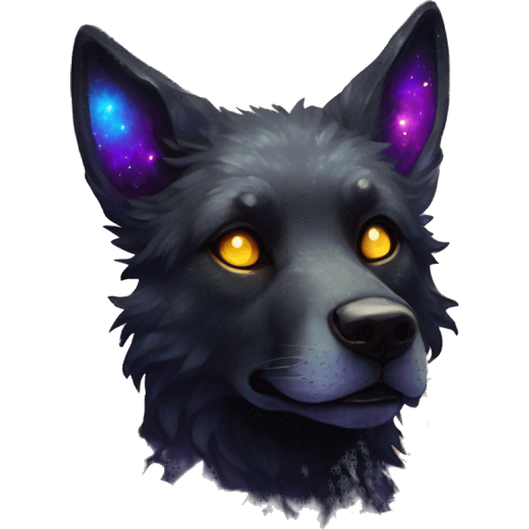 Black iridescent fluffy dog fox head zombie skull skeleton gold mechanical nebula galaxy stars colorful flowers fairy lights vintage emoji