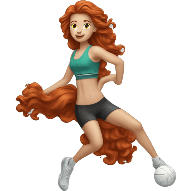 redhead girl with long wavy hair doing sports  emoji