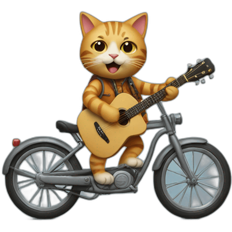 Cat riding a bike whilst playing a guitar emoji