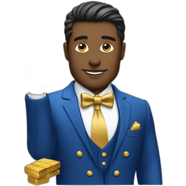 Posh-man-with-blue-suit-offering-goldbar emoji