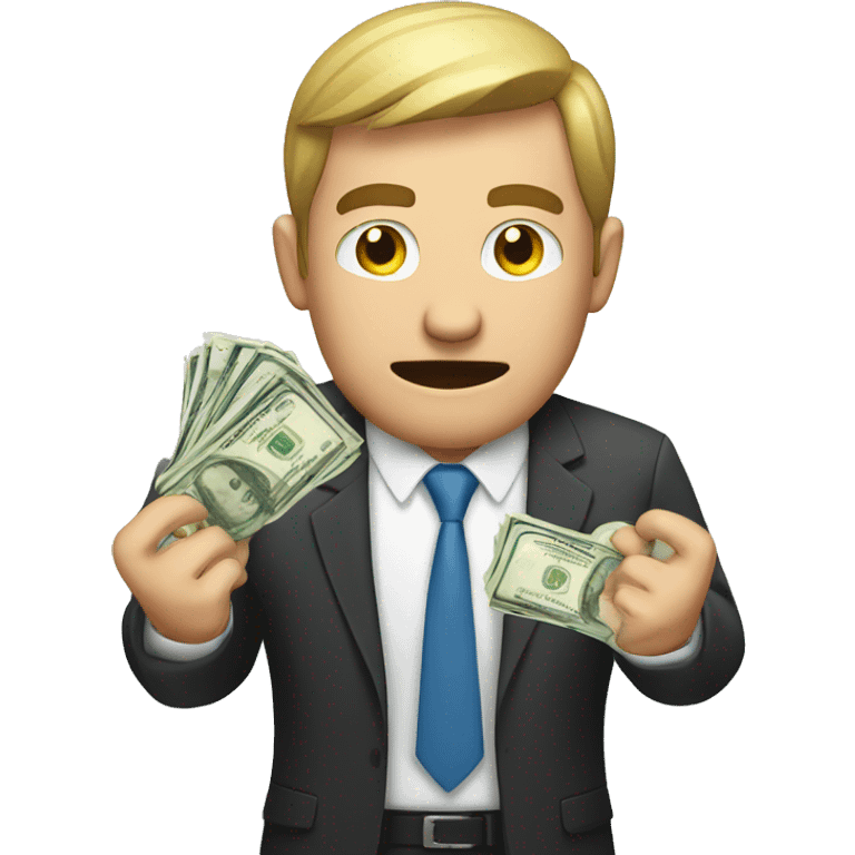 stressed business man holding money emoji