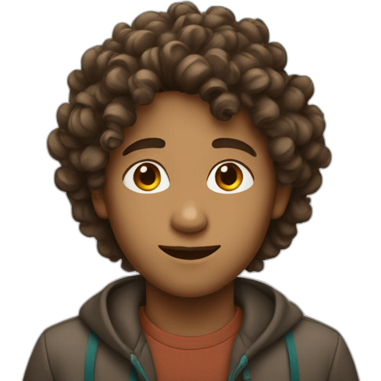 Broun boy with curly hair  emoji