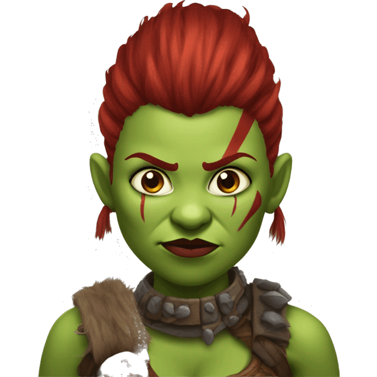 Berserker orc woman with red beard & red mohican emoji