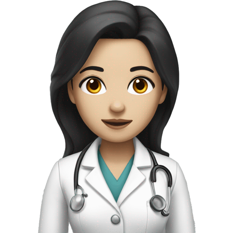 female doctor with long black hair and white skin and brown eyes emoji