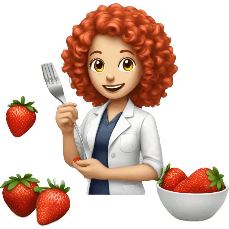 dietitian girl  red curly hair eating a strawberry  emoji