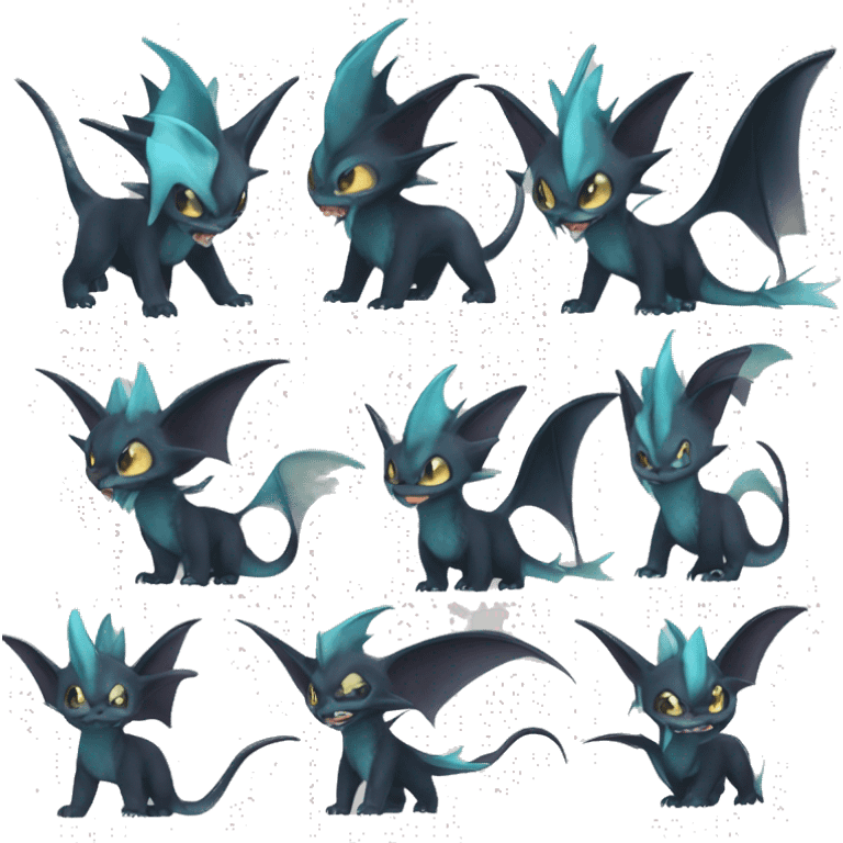 Black Edgy Ethereal Noivern-Vaporeon-Litten with fins as ears full body emoji