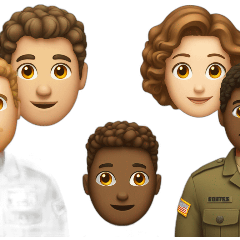 three white friends, a man with brown military hair, a woman with short brown curly hair and a woman with straight brown hair emoji