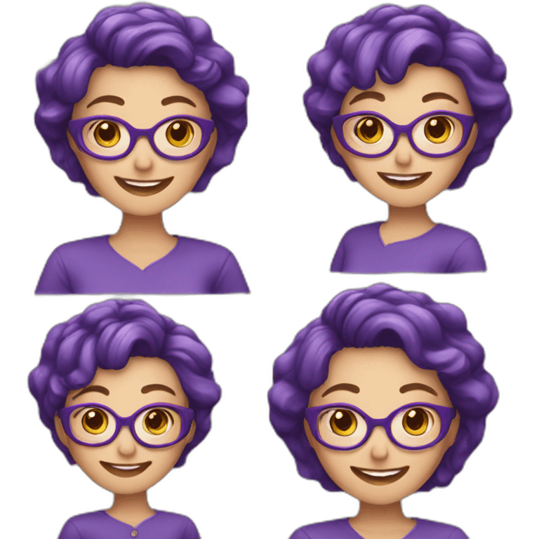 happy women,white skin,purple glasses,working,coffee hair,short hair emoji