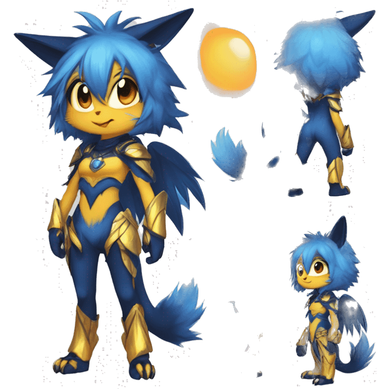 Anthro-Edgy-Cool-Blue-Orange-Yellow-Contrast-Colors-Fantasy-Fur-Sona-Chibi-Shiny-Fakémon-Hybrid full body emoji