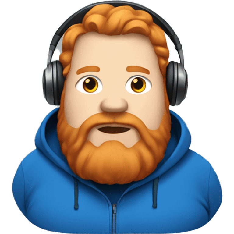 fat man with blue hoodie, headphones, ginger hair and beard emoji