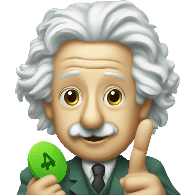 happy albert einstein holding green check mark in one hand emoji