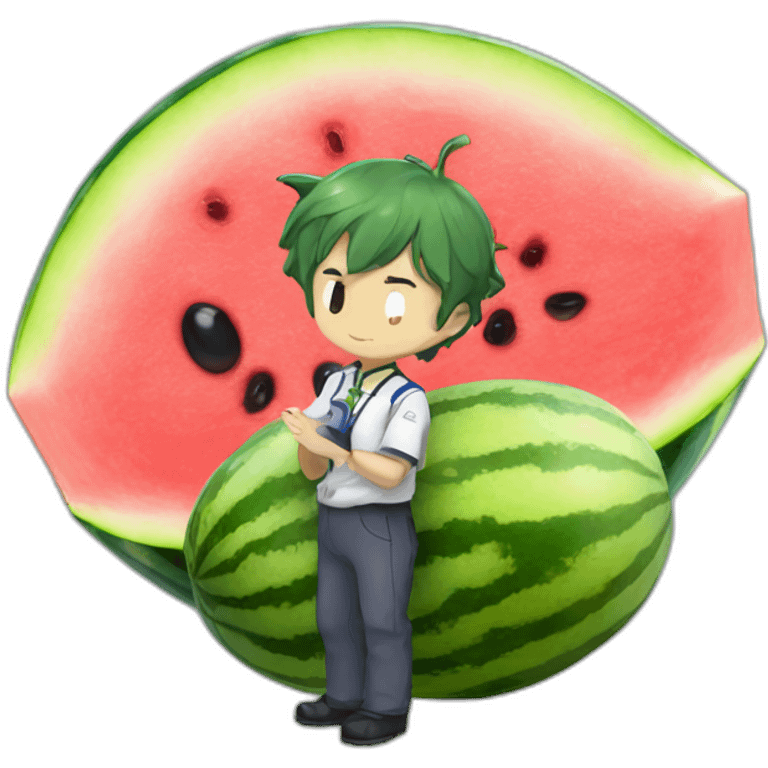 Evangelion unit 1 holding a watermelon emoji