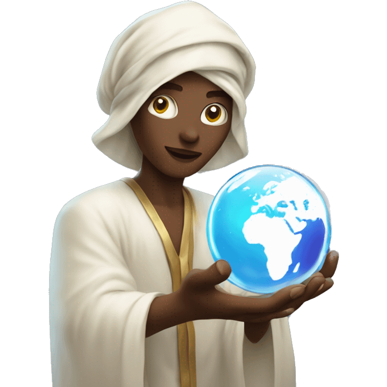 Fortune teller holding a crystal ball with the earth inside it emoji