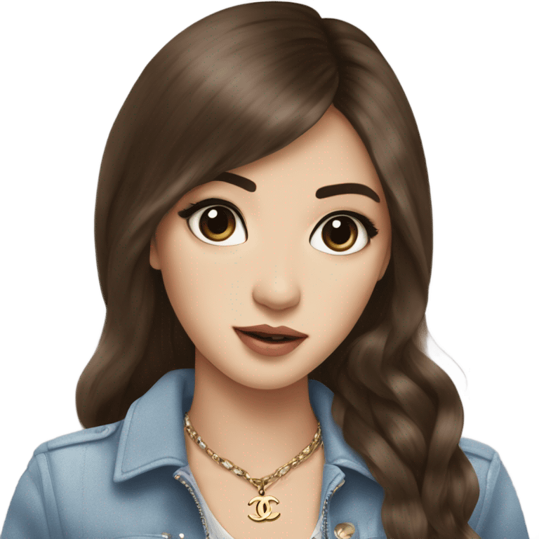 Realistic brown hair blue eyes Chanel Asian Girl with Birkin bag and Chanel necklace emoji