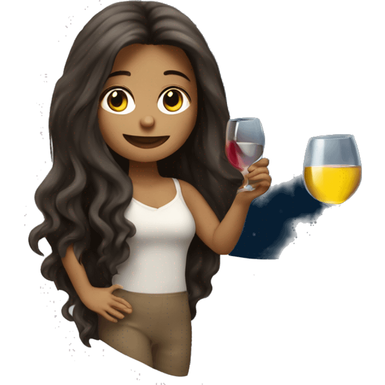 Long-haired Brunette Girl on the moon with wineglass in hand emoji