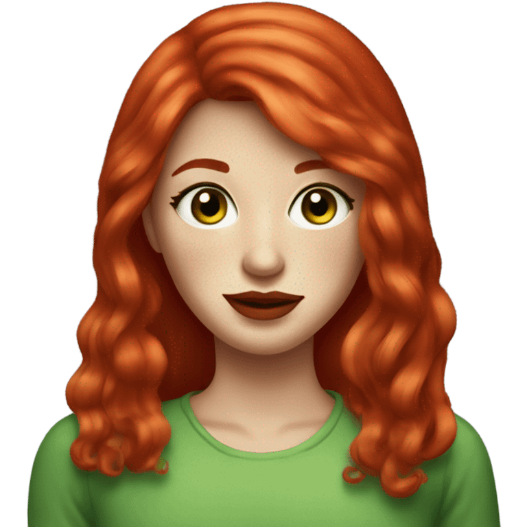 straight long Tomato red hair,red lipstick red,green eyes, white skin and a small nose, freckles emoji