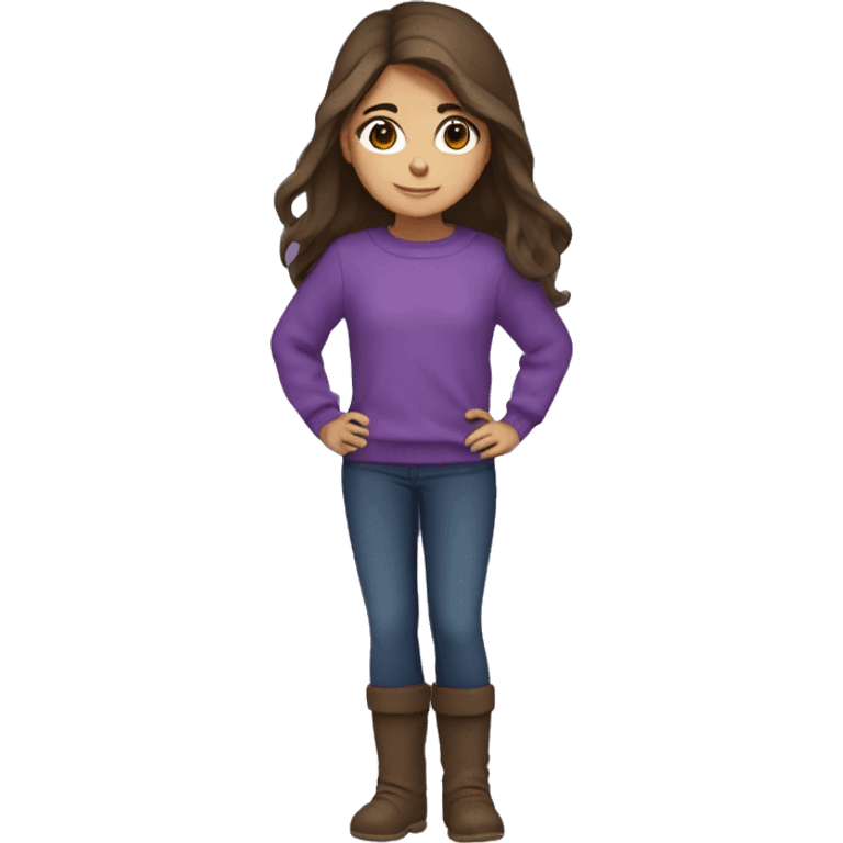 winter, christmas, hispanic, long brown hair, girl, brown eyes, child, full body, purple sweater emoji