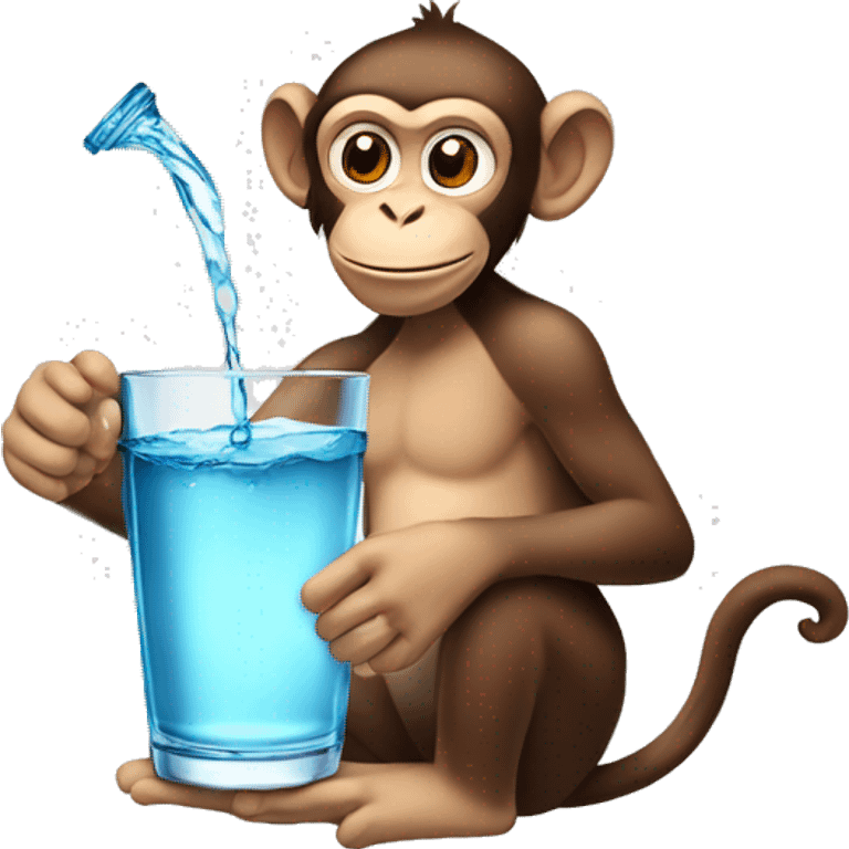 A glass of clean water in the hands of a monkey emoji