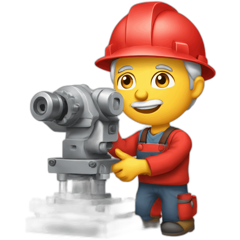 Industrial professional senior mechanical assembler working on the assembly of heavy machinery with a red outfit emoji