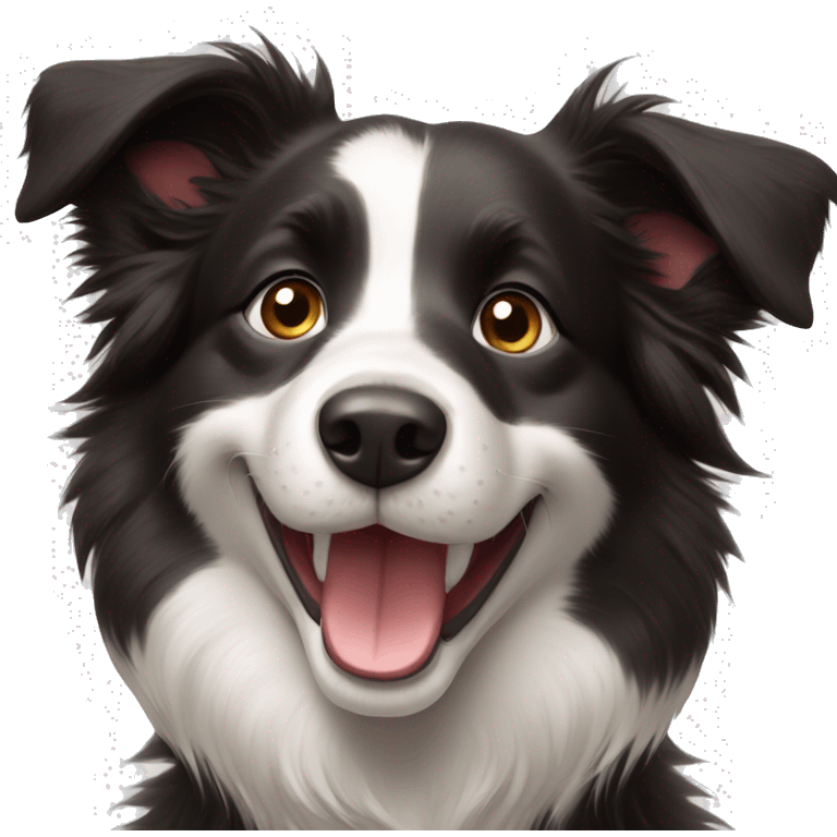 A cute Border Collie with its two front legs raised and smiling emoji