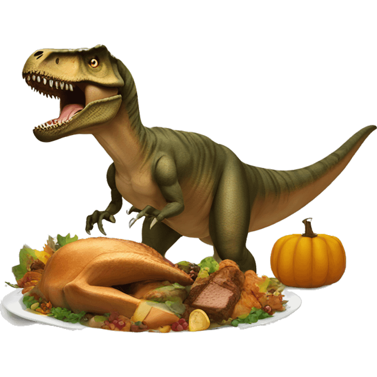 T-Rex at thanksgiving dinner emoji