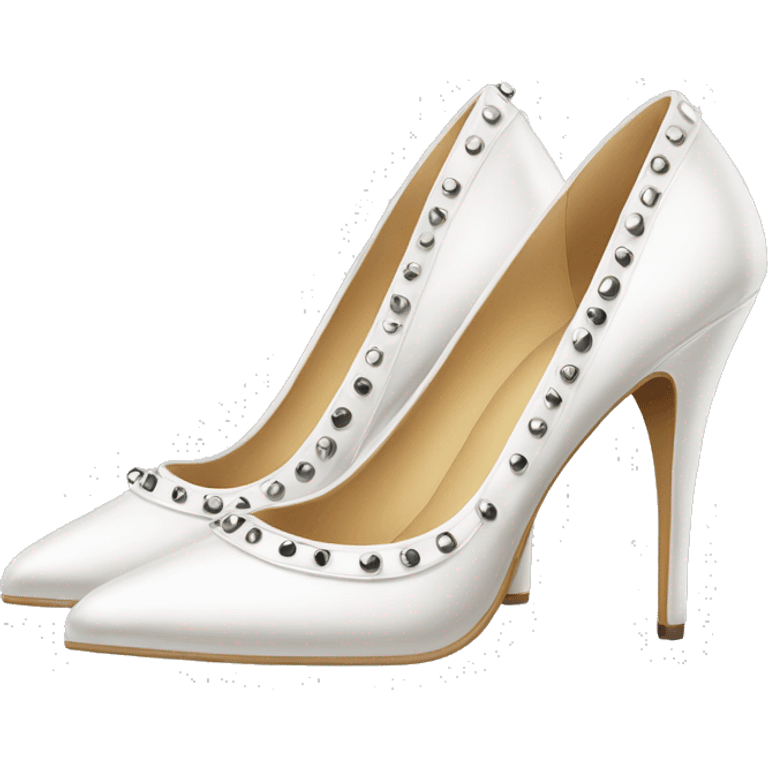 Realistic isolated pair of white pointed toe studded high heel shoes.  emoji