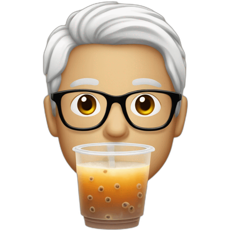 White Guy with glasses drinking bubble tea emoji