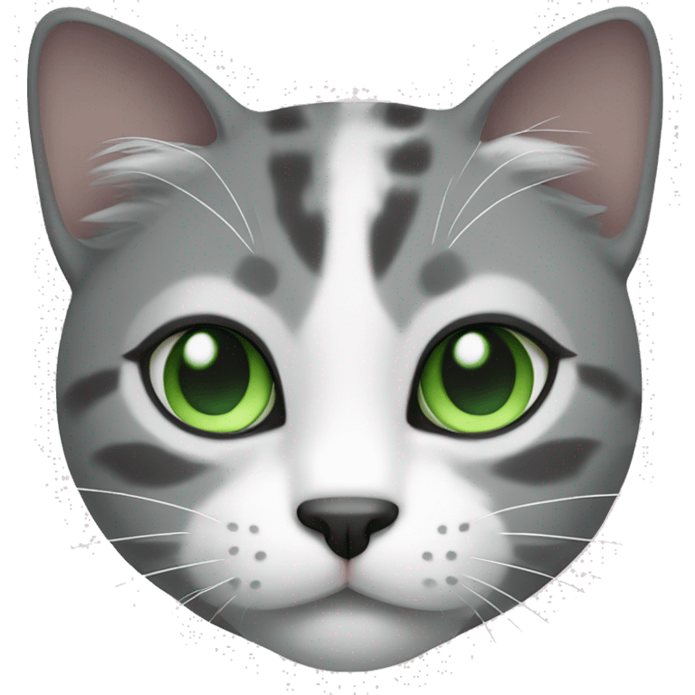 Gray and white cherazi cat with green eyes  emoji