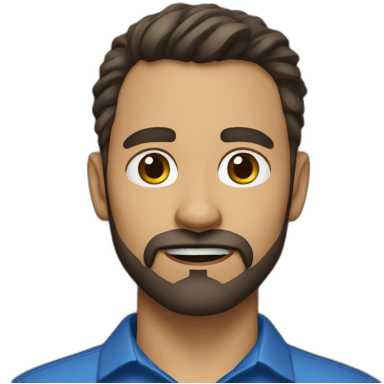 40 year old man with a large goatee, dark brown hair, wearing a blue collared shirt emoji