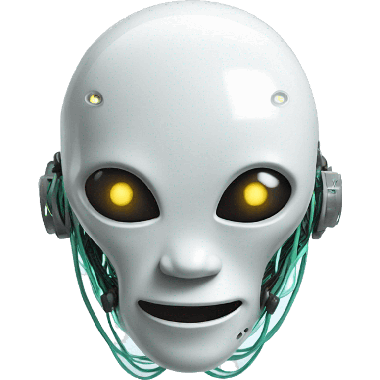 Alien robot head with glowing wires and white teeth  emoji