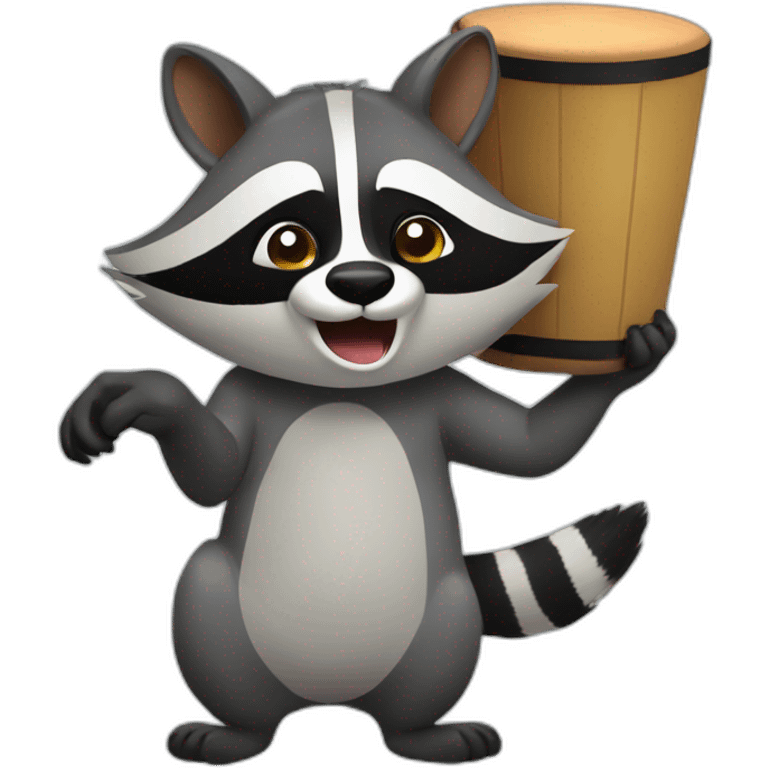 A raccoon with a bongo emoji