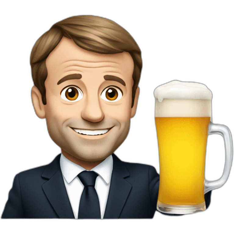 Emmanuel Macron holding a beer emoji