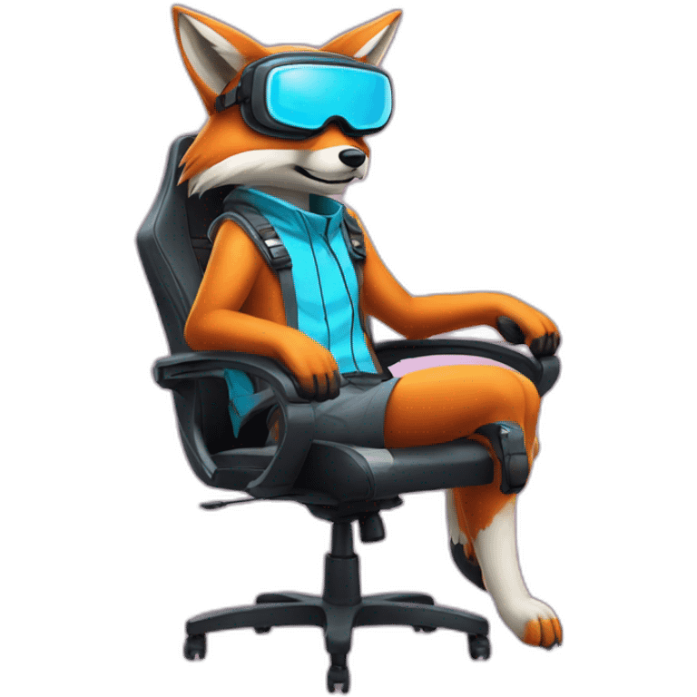 A fox with a gaiming headset sitting in a gaming chair emoji