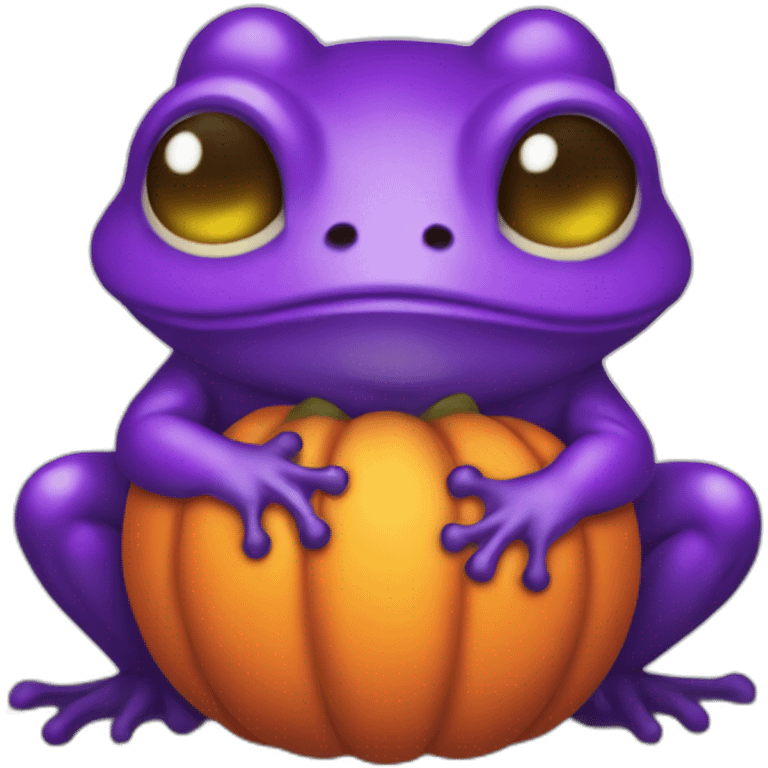 chibi purple frog dressed like pumpkin emoji