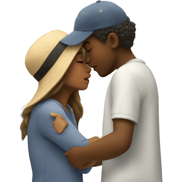 boy in hat outdoors kissing a girl  emoji