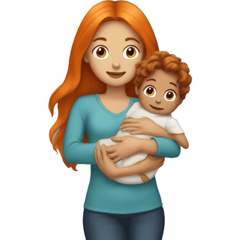 Girl with long orange hair holding baby boy with brown hair  emoji