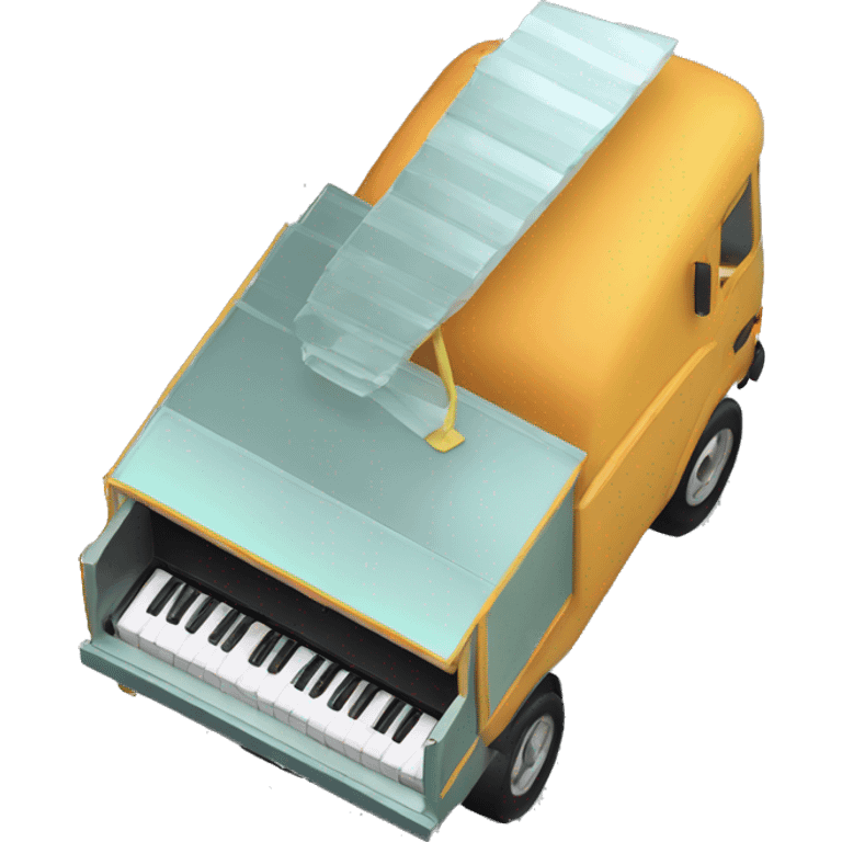 piano in a closednbox truck, side angle, isometric, shell xray vision  emoji