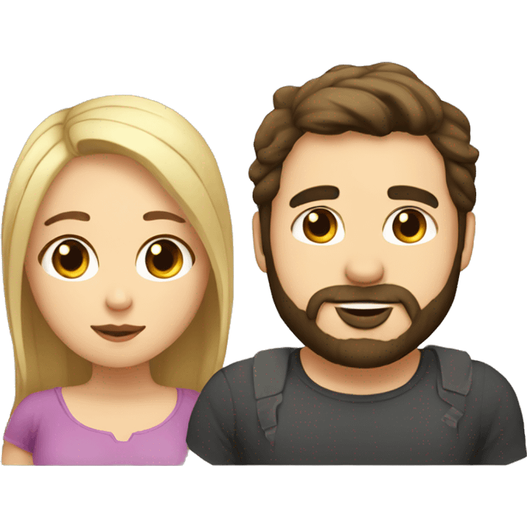 chubby girl with blond highlights talking to a dark brown haired man with a beard emoji