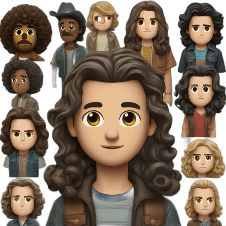 Joseph Quinn Eddie Munson  with dark curled long hair stranger things emoji