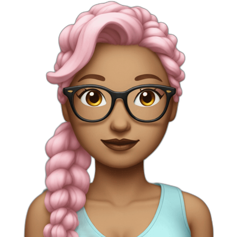 Beautiful Aesthetic Woman, glasses, light blue skirt, pink ponytail emoji