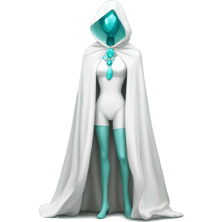 faceless mannequin flapping aquamarine gemstone white cape emoji