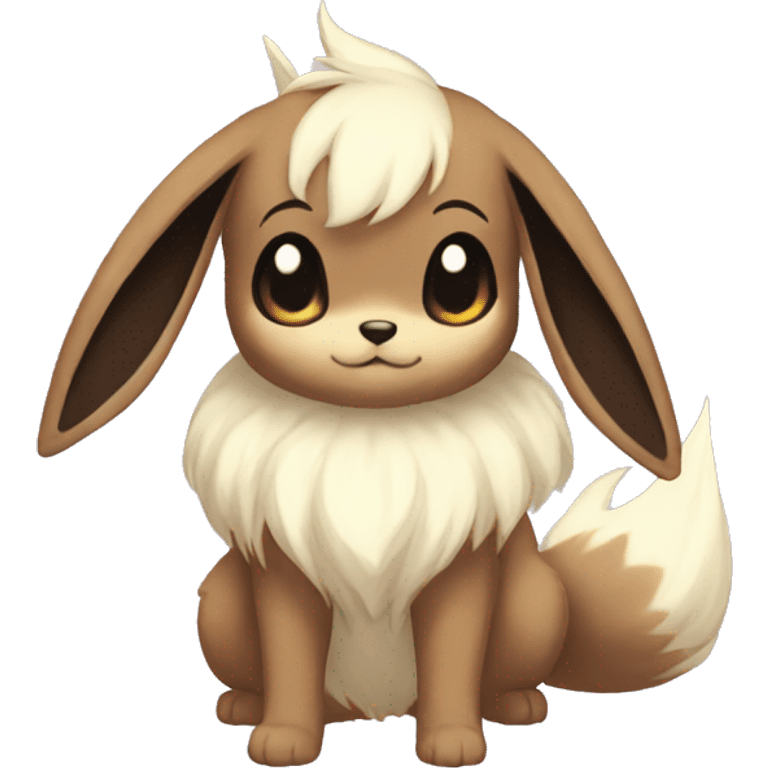 Kawaii Shiny Pastel Eevee with dark brown long emo hair covering her eyes Full Body emoji