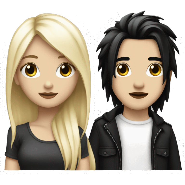 Emo girl with black hair and blonde highlights, walking with a white male with blonde hair ￼ emoji