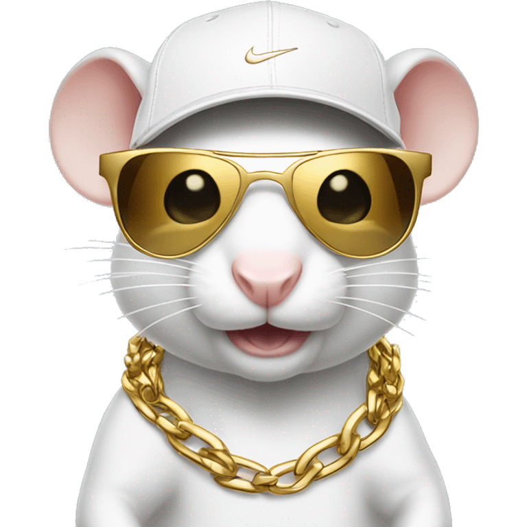 A white rat wearing a Nike cap with sunglasses and gold chains making a like gesture  emoji