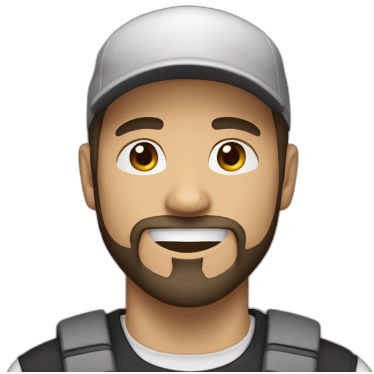 White man dark hair wearing a backwards cap and a goatee beard emoji