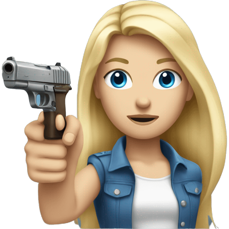 Long Blonde hair blue eyes girl holding gun up emoji