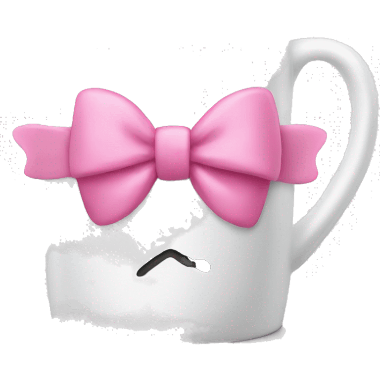 White mug with pink bow emoji